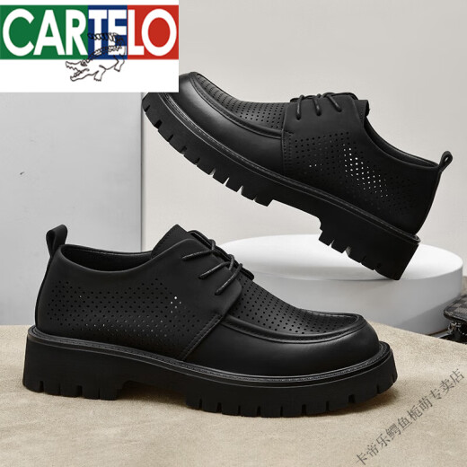 Cartelo Lederschuhe Herren Frühling Atmungsfreie Geschäftslöser lässig Britisch im britischen Stil vielseitig großer Kopf dicker Sohle hoher und niedriger Top Martin Boots Black 6625 Vier-Jahreszeiten Modell 42 Standard Lederschuhgröße