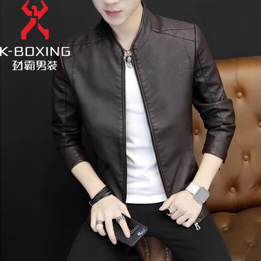 KBXNG劲霸皮衣男士秋冬季韩版潮流帅气修身外套青年加绒防风骑行机车皮 黑色 加绒 L 102-118斤