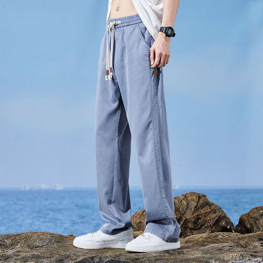 牧植天丝休闲裤男士夏季薄款宽松直筒阔腿长裤莱赛尔冰丝透气运动裤男 黑色 TM1048 M