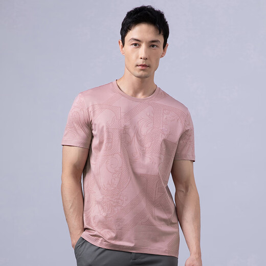 Desha Sommer runder Nacken kurzärmeligte T-Shirt Herren neue gedruckte lässige, schlanke runde Hals Pullover Lose Top Ly13557 Lachsfarbe m Einmals Größe