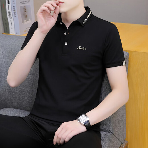 Playboy (PLAYBOY) summer lapel short-sleeved t-shirt men's pure cotton youth business casual half-sleeved top clothes with collar handsome polo shirt dark blue QY683 2XL