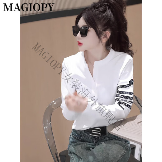 
MAGIOPY International Luxury High-end Brand Hong Kong Style Fashion Fashion Set Women's 2025 Spring Temperament Slim White Long Sleeve Top White Top + Gray Jeans S (100Jin [Jin equals 0.5 kg])