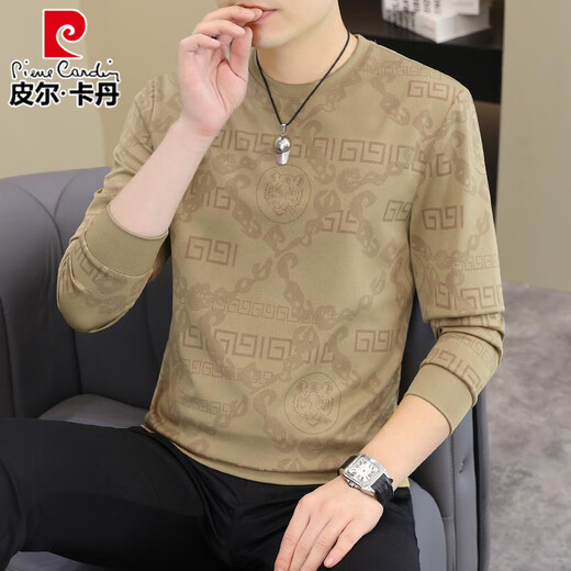 皮尔卡丹（pierre cardin）2025春秋新款男士长袖T恤欧货潮男帅气时尚卫衣加大码打底衫体恤 【春秋】6628黑色 薄款 M 90-115斤