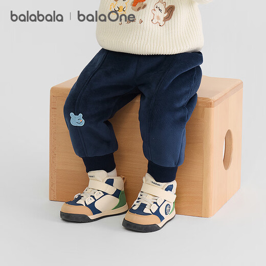 Balabala children's clothing baby trousers plus velvet warm leggings 2025 new winter clothing boys and girls pants cute sports pants