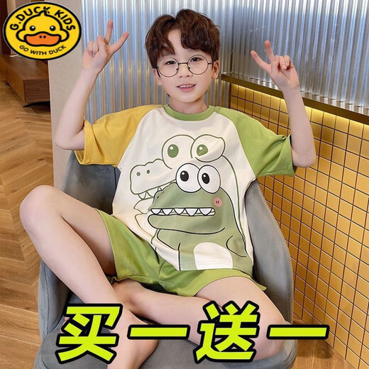 G.DUCKKIDS儿童睡衣男童夏天薄款短袖短裤套装纯棉中大童卡通家居服 1105蜡笔小新【单套】 165 S码【建议身高140-150cm】