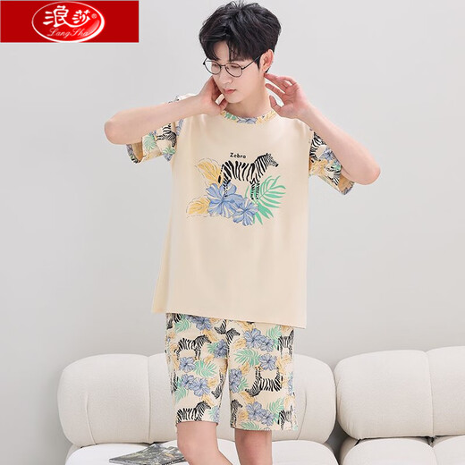 Langsha Pyjamas kurzärmelige Shorts für den Sommer New Cotton Student Cartoon Teenager Herren große Größe kann außerhalb von Heimbekleidung abgenutzt werden.