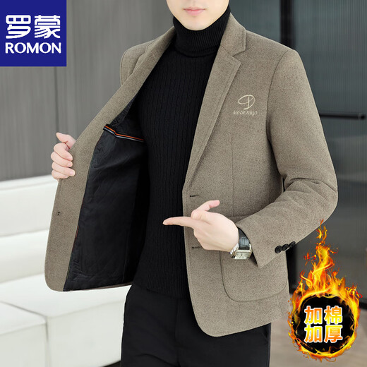ROMON autumn and winter men's new woolen suit jacket with cotton and thickening casual versatile suit for young and middle-aged men 9917 black 2XL 141-155Jin Jin equals 0.5 kg