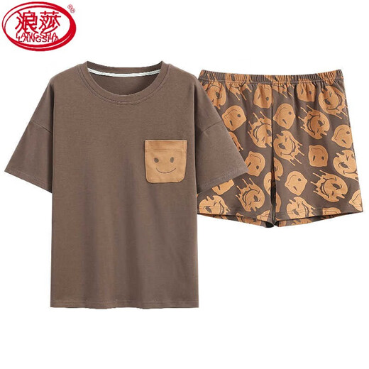 浪莎（LangSha）睡衣女夏季纯色棉薄款可爱韩版学生短袖两件套装春秋宽松夏天家居 GXT6630 M 码（建议75-95斤b