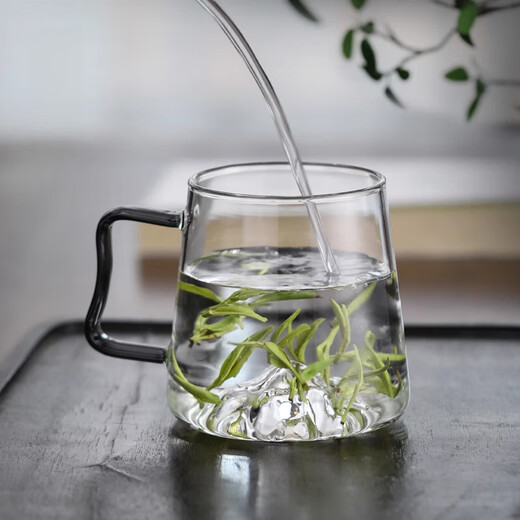 Kitchen helps Japanese glass cup household large capacity water cup resistant to high temperatures in summer thickened mountain viewing green tea cup creative drinking water cup 9195 mountaineering cup 450ML