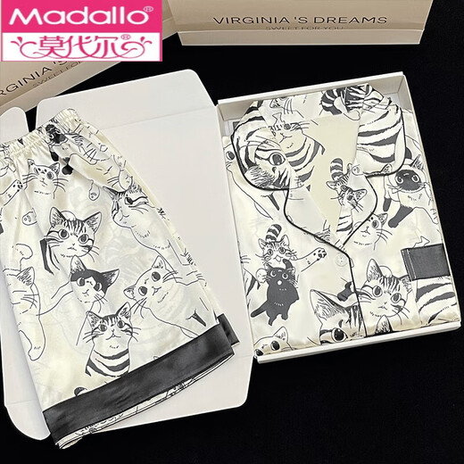 莫代尔冰丝短袖睡衣女2025年新款夏季ins网红风家居服套装感可外穿 #YX-9226小黑喵 M 【75-95斤】