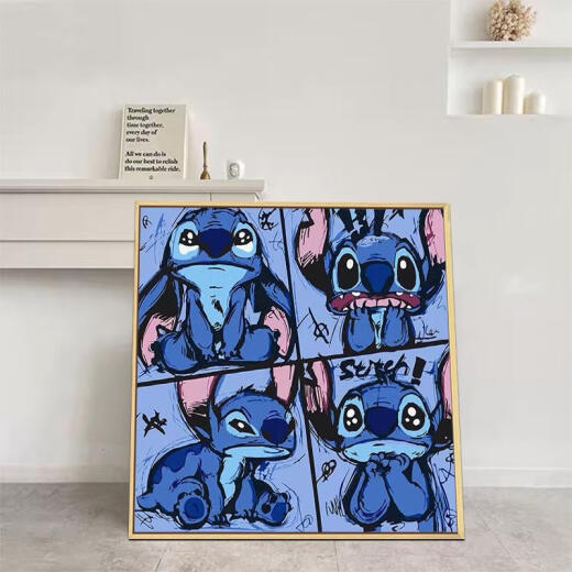 三栖虎数字油画diy填充手工填色油彩画史迪奇手绘卡通丙烯装饰画 qx12172 20*20cm加厚内框