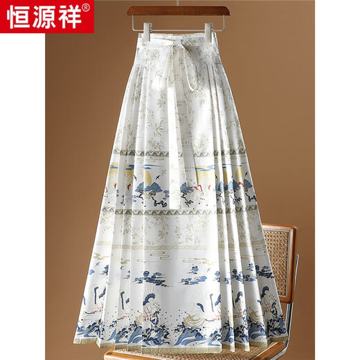 Hengyuanxiang New Chinese Style Horse Face Skirt Women's Summer Slimming Temperament 2025 New One Piece Long Skirt Hanfu Pleated Skirt 9888 Blue One Size