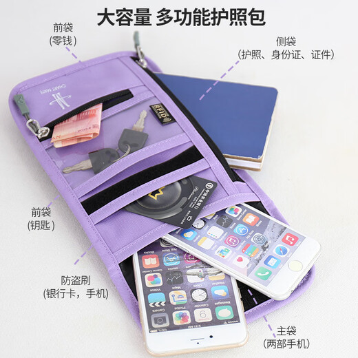 Certificate bag Customized passport bag Travel card bag Multi-function air ticket bag Crossbody wallet mobile phone bag Universal for men and women Black 23*15*1