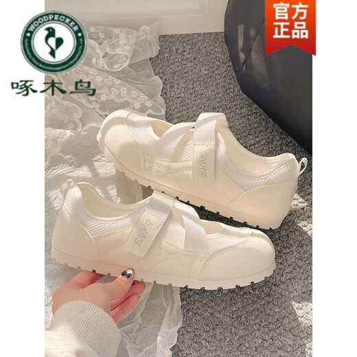 啄木鸟夏季女鞋小白鞋女芭蕾风德训鞋透气凉鞋配裙子鞋子显脚小平底板鞋 b3527米色 37