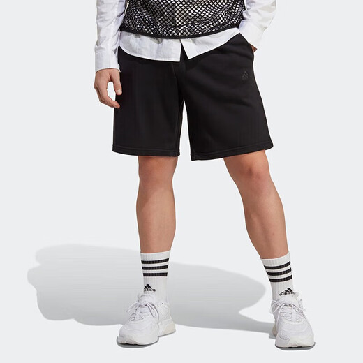阿迪达斯（adidas）短裤男裤夏季新款运动裤宽松舒适透气针织休闲五分裤IP3932 IC9756黑色  XL
