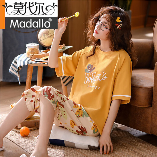 莫代尔睡衣女夏季2025新款纯棉短袖七分裤大码家居服套装女款夏款可外穿 9207 M (适合85-100斤)