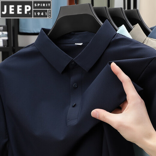 JEEP SPIRIT夏季无痕冰丝翻领POLO 衫男商务休闲短袖T恤透气青年男装潮 BJ12357深灰 M