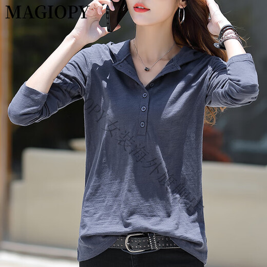 Magiopy International Luxus High-End-Marke Langarm-T-Shirt für Frauen 2025 Frühlingskleidung Neue lose Kapuze-Button Casual Hoodie Purple 3xl Allgröße