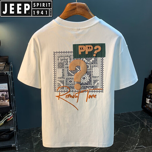 Jeep Spirit kurzärmeliges T-Shirt für Männer 2025 Sommer dünne Mode gedrucktes T-Shirt Xinjiang Baumwolle rundes Hals halbärmelig Männer Top T White 2 [ZJ1047 Fit Version] M für 90-108jin [Jin gleich 0,5 kg] geeignet.