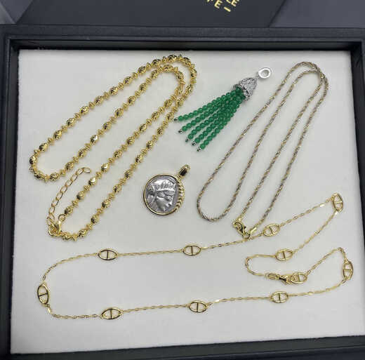 Libiao S925 silver Seiko version k gold craft pendant necklace three-color gold twist chain gold pineapple bead necklace collection gold pig nose chain 50cm long