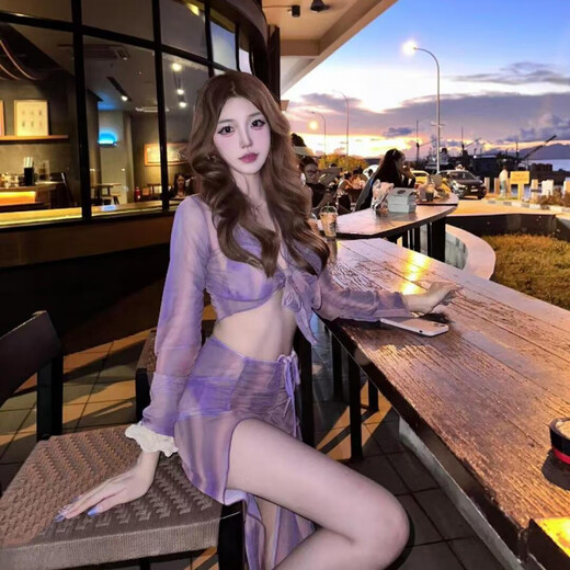 Chaosihui mosricci2025 new split bikini four-piece set purple charm hot spring resort swimsuit for women purple (style) XL (130-145) Jin Jin equals 0.5 kg