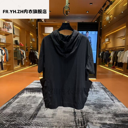 FR.YH.ZH瑷莎「F6636」简风连帽短袖 夏季透气宽松男款小众设计百搭T恤 黑色 M 【90-110斤】
