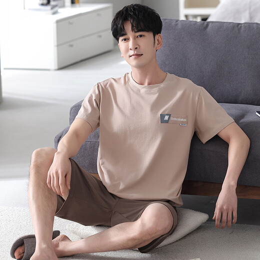 山头林村睡衣男夏季加大码短袖长裤胖子家居服宽松220斤250斤300斤 ALS9911#短袖长裤 L 【建议100-130斤体重】