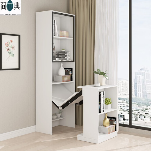 UFSAGCG Corner Pliage Biber étagère intégrée Simple Modern Student Home Desk Ordinking Bureau Écriture Bibliothèque Single Armoire + Table pliante supérieure Longueur gris foncé 1396 * 35