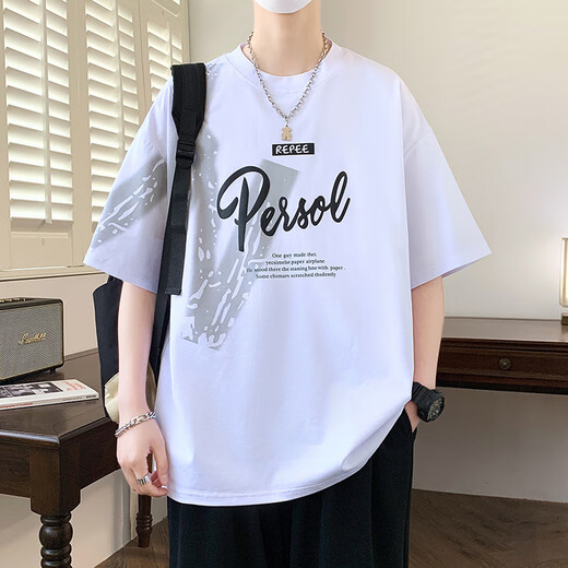 Buntes Edelstein Sommer Trendy kurzärmelige T-Shirt Jugend losen losen gutaussehenden Top 695 Meter Weiße (Qualitätsgarantie) M ungefähr 70-95 Jin [Jin ist 0,5 kg]
