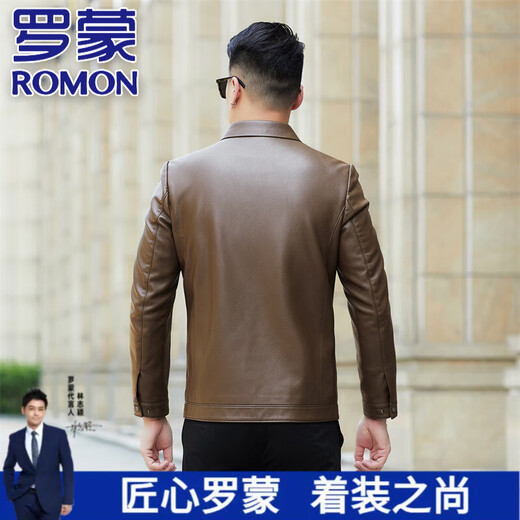 罗蒙（ROMON）海宁真皮皮衣男士外套秋冬新款绵羊皮夹克男士休闲翻领中年皮外套 黑色   薄款 2XL 185 150-165斤
