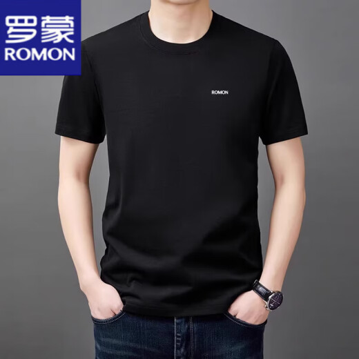 罗蒙（ROMON）短袖t恤男夏季新款中青年圆领宽松透气半袖上衣服休闲凉感体恤衫 YS9929黑色【带标】 M 105【90-120斤】
