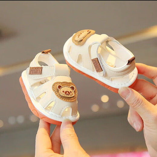 Wenzhi baby shoes 0-1 year old baby sandals baby screaming shoes children's sandals 6-12 months non-slip toe toddler shoes cartoon sandals beige size 20 (inner length 13.5cm)