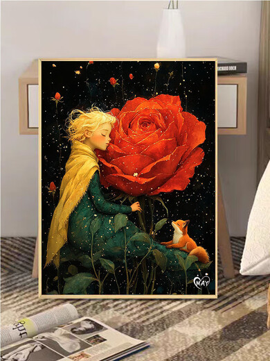 Little Prince Vinoa y Rose Digital Pintura al óleo DIY Relleno de color lleno de color Descompresión Acrílico Pintura al óleo J4877 Little Prince [clásico de estilo regular] Juego de bricolaje [Madre de madera maciza espesada + Pincel + Color 2