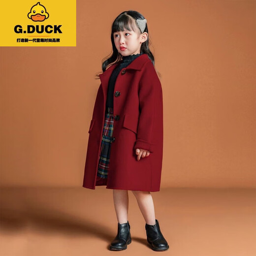 G.DuckKids Girls 'Clothing Fashionable Red Wool Veste Hiver Double face Cashmere's Version coréenne Médite de laine de longueur moyenne Red 150 cm