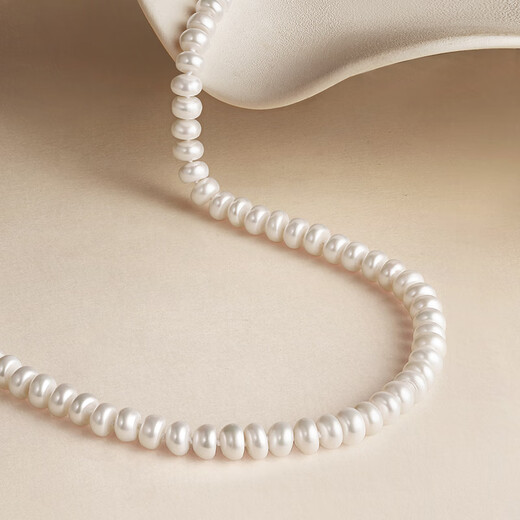 Saturday Fortune S925 Silver Buckle Pearl Necklace Mom Birthday Gift X058607 Oblate Round Approx. 7.5mm 45cm