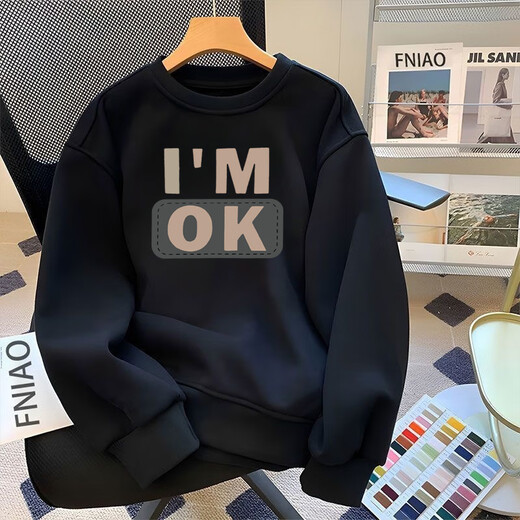 Style Yuge trendy brand hoodless round neck sweatshirt boys' bottoming shirt autumn and winter velvet thickened warm long-sleeved T-shirt inner top white gray (regular style) XL recommended (125-145Jin Jin equals 0.5 kg)