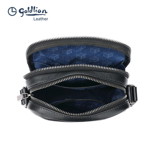 GOLDLION G+金利来男包新款牛皮单肩包简约时尚斜挎包男真皮青年休闲小包 黑色