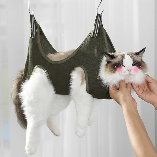 Bei Chuzhong cat nail clipper and anti-scratch artifact, cat washing bag, cat control, anti-bite fixed bag, pet grooming hammock, cat and dog supplies, suitable for 5-10 Jin Jin equal to 0.5 kg, olive green XS model, universal for cats and dogs, multi-functional, reinforced and anti-breakaway