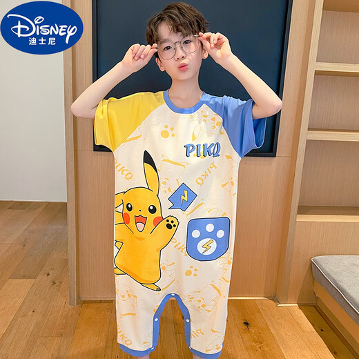 迪士尼（Disney）小孩衣服儿童连体睡衣棉男童夏季短袖薄款防踢睡袋中大童男孩连体 G-9925#小黑猫 170 6码【身高80-90cm】25-30斤
