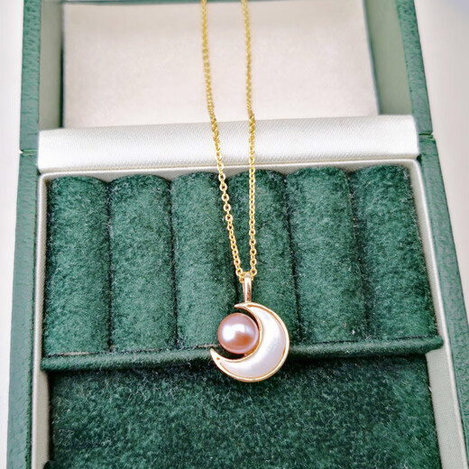 Round Pearl Necklace Freshwater Pendant Moon Style Sweet and Elegant Korean Style Strong Light Friend Gift Moon Style Natural Pearl Pendant White Pearl 6-7mm x 45cm