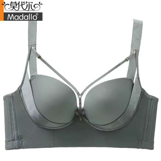 莫代尔大码性感无痕内衣女无钢圈上托提胸防下垂胖mm四排扣薄款文胸罩 黑色 75C 34DE【中厚聚拢】