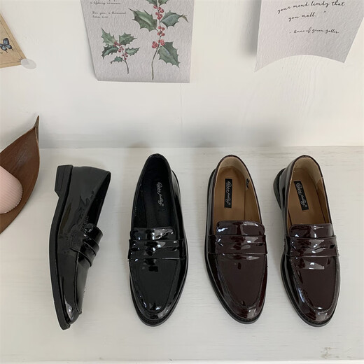 S.Sofea flache Lederschuhe für Frauen vielseitige Loafer Bohnenschuhe Spring S6628-1 Schwarz 36