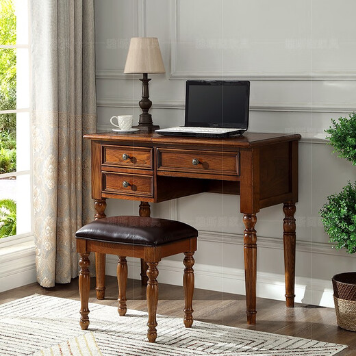 Ufsagcg American dressing table for bedroom small apartment folding ash wood all solid wood desk one-piece multi-functional flip cover ash wood dressing table + stool 100x45x78cm