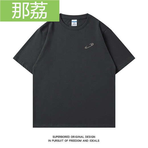 
Nali niche design simple pin printed short-sleeved T-shirt for 2025 summer new loose cotton round neck half-sleeved T-1449-pin-black M