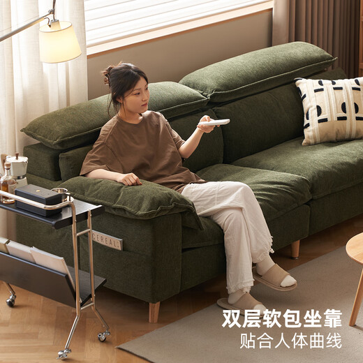 Original Original Original Original Original Stoff Sofa Wohnzimmer Japanischer Retro-Cord kleiner Wohnung Drei-Personen-Inline-Sofa S1047 Blockholzfarbe (grünes Fischgräten) -1.8 Doppel