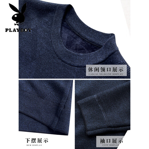 Playboy (PLAYBOY) Daddy's autumn and winter clothes plus velvet thickened sweater for middle-aged men's warm knitted base shirt middle-aged and elderly grandfather's top 12805 gray-blue [added velvet] thickened 4XL 58 175-190Jin[Jin equals 0.5 kg]
