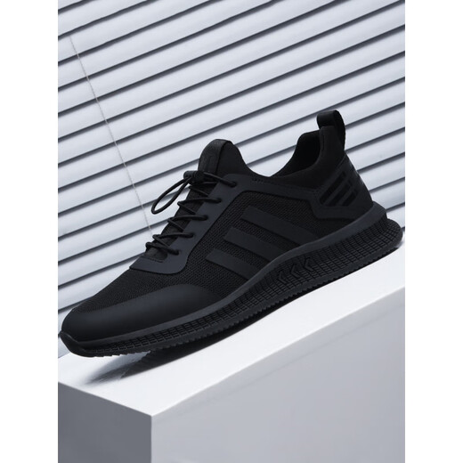 ROOBEN luxury high-end brand men's shoes new sports shoes trendy mesh breathable men's casual shoes work shoes men black 9851 (spot quick delivery) 39