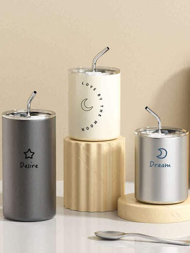 Chengliu simple coffee thermos cup literary moon sun stars water cup couple cute cartoon small latte 300ml-bee casual cup BW6623 simple