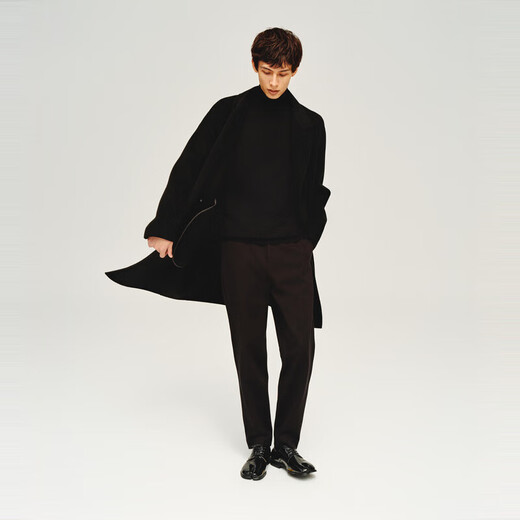 Peacebird Men's Wool Jacket Casual Cashmere Lapel Winter Medium-Length Woolen Coat Men Black 1 (Combined) 3XL