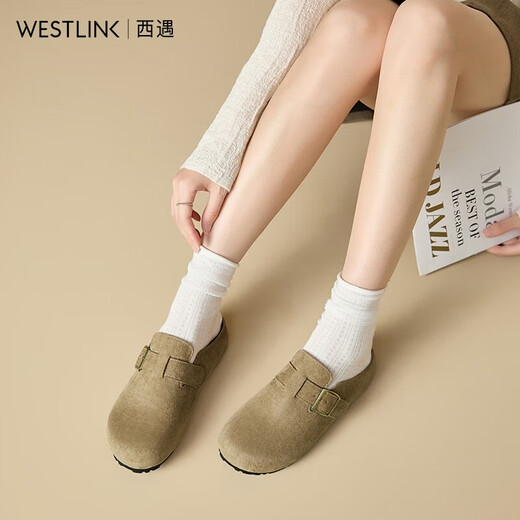 Xiyu Birkenstock Shoes Women's 2025 New Spring Versatile Yellow Slip-on Birkenstock Women's Shoes Flat Bottom Half Slippers Light Khaki 35